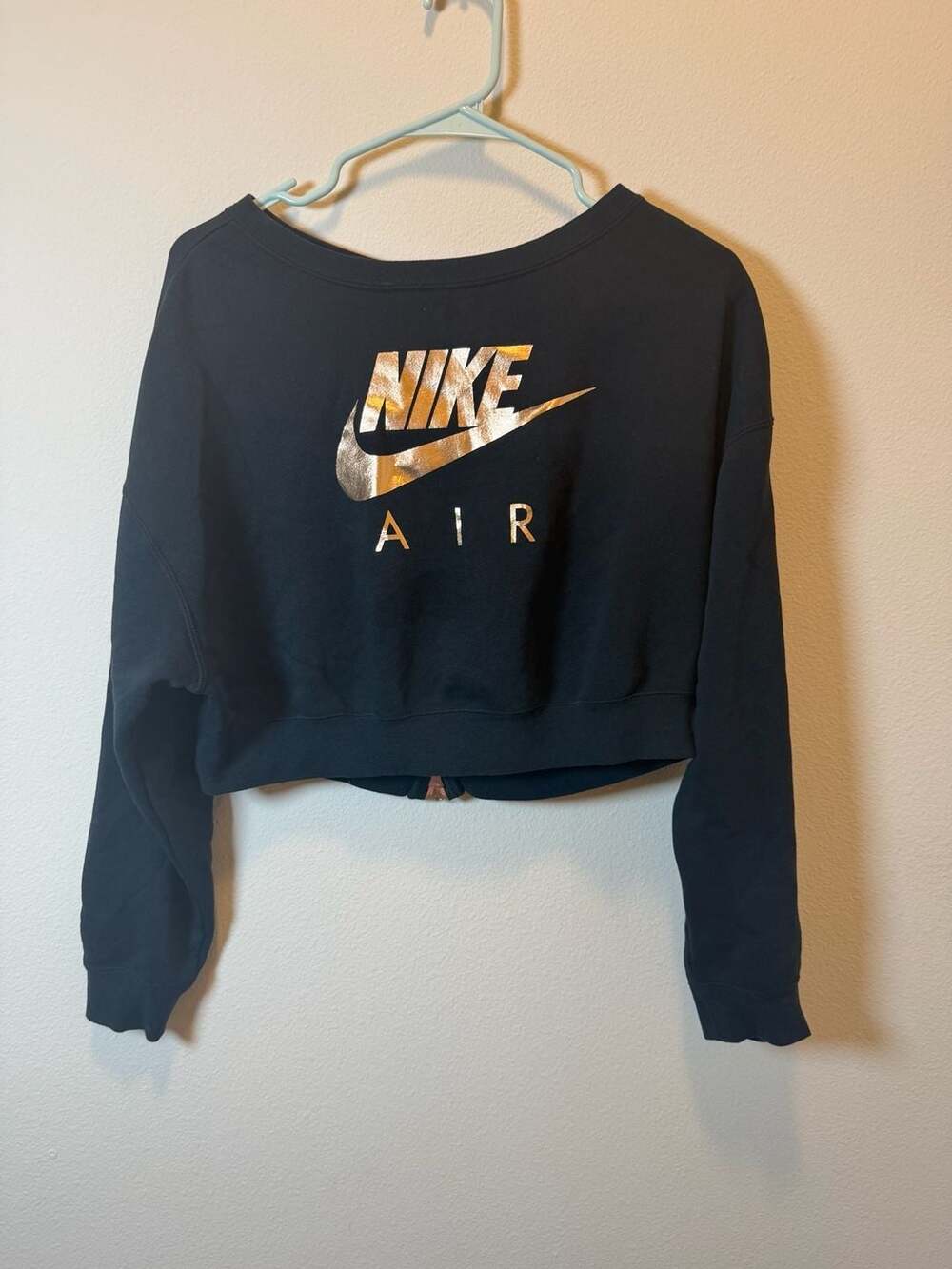 Nike Air Rally Crew Cropped Sweatshirt Black Rose Gold Foil Size S